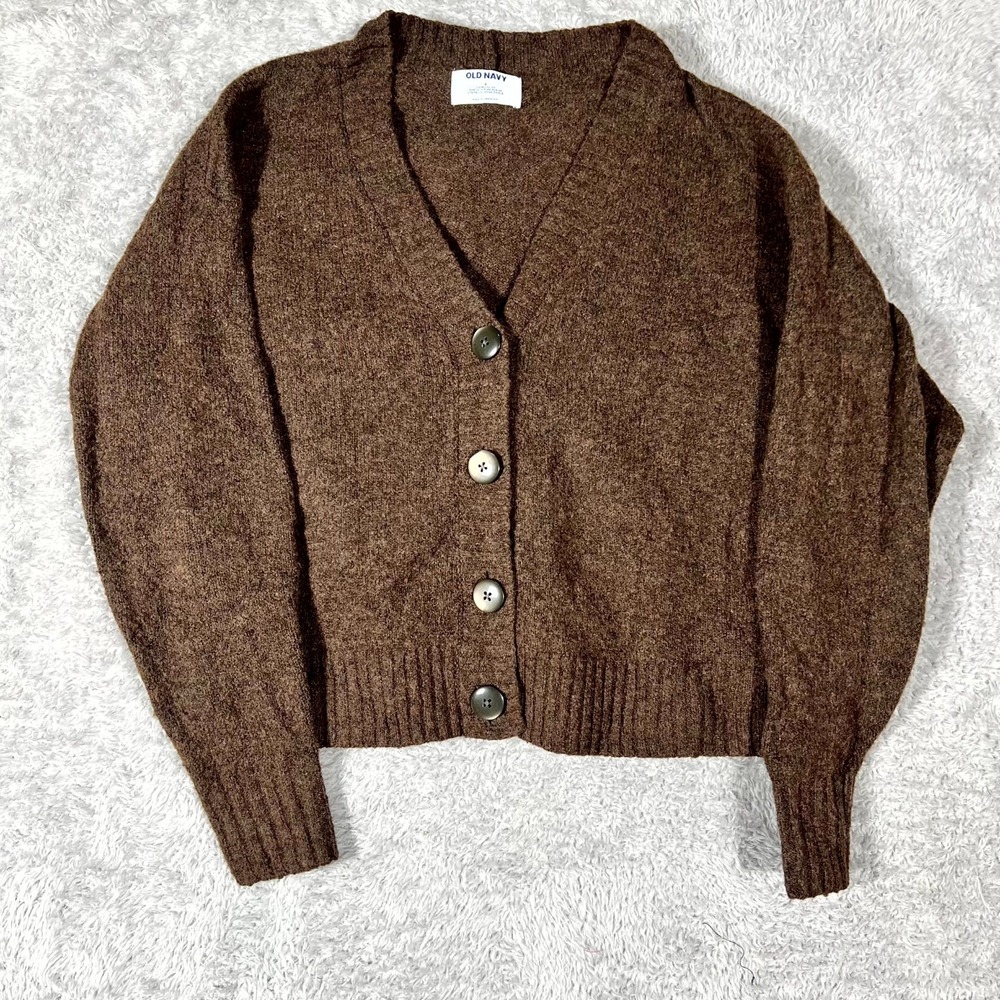 Old Navy‎ Cardigan Sweater Womens Small Brown Stretch Ribbed Hem Long Sleeve